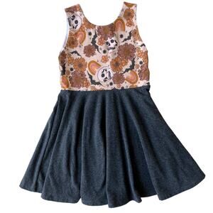 Malia + Kai Halloween Fall Floral Skulls Bats Sleeveless Twirl Dress - 3T